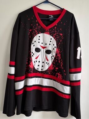 Friday The 13th Jason Voorhees Hockey Jersey Black Red Horror Men’s Size 2xl